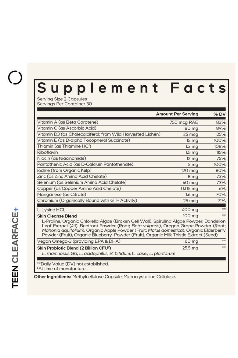 Teen Clearface Vitamins Minerals & Probiotics Supplement, Alternate, color, White