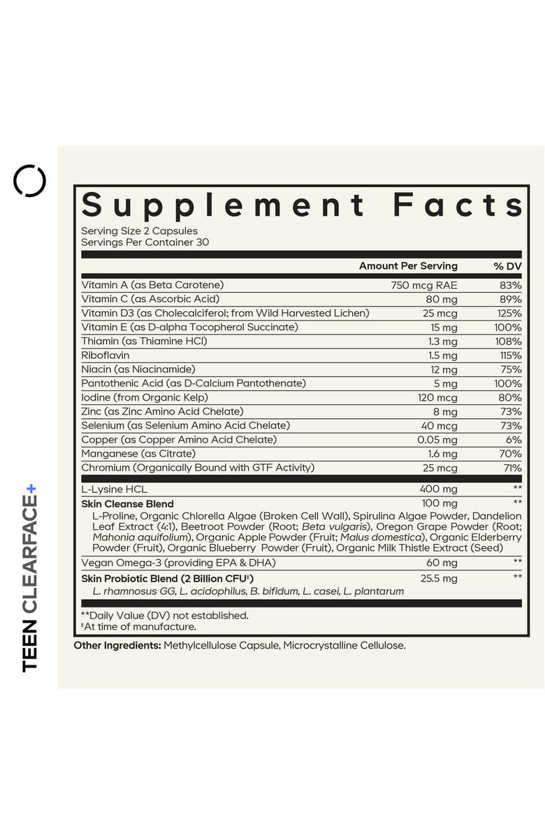 Codeage Teen Clearface Vitamins Minerals & Probiotics Supplement, Alternate, color, White