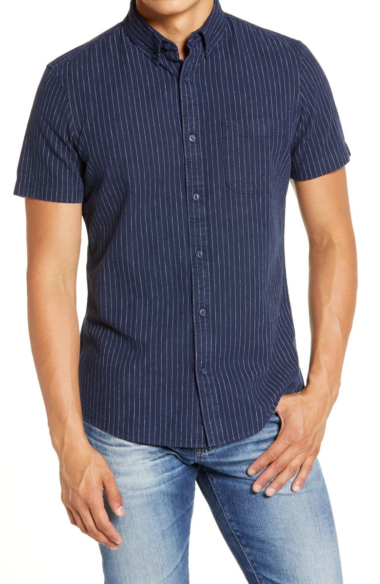 1901 Slim Fit Stripe Short Sleeve Button-Down Shirt, Main, color,
