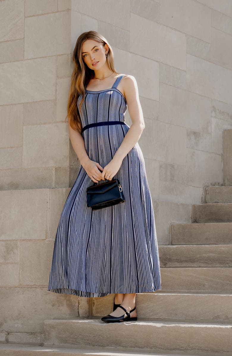 Misook x Lani Lynn Stripe Knit Dress, Alternate, color, Moonlit Navy/ Blue Frost