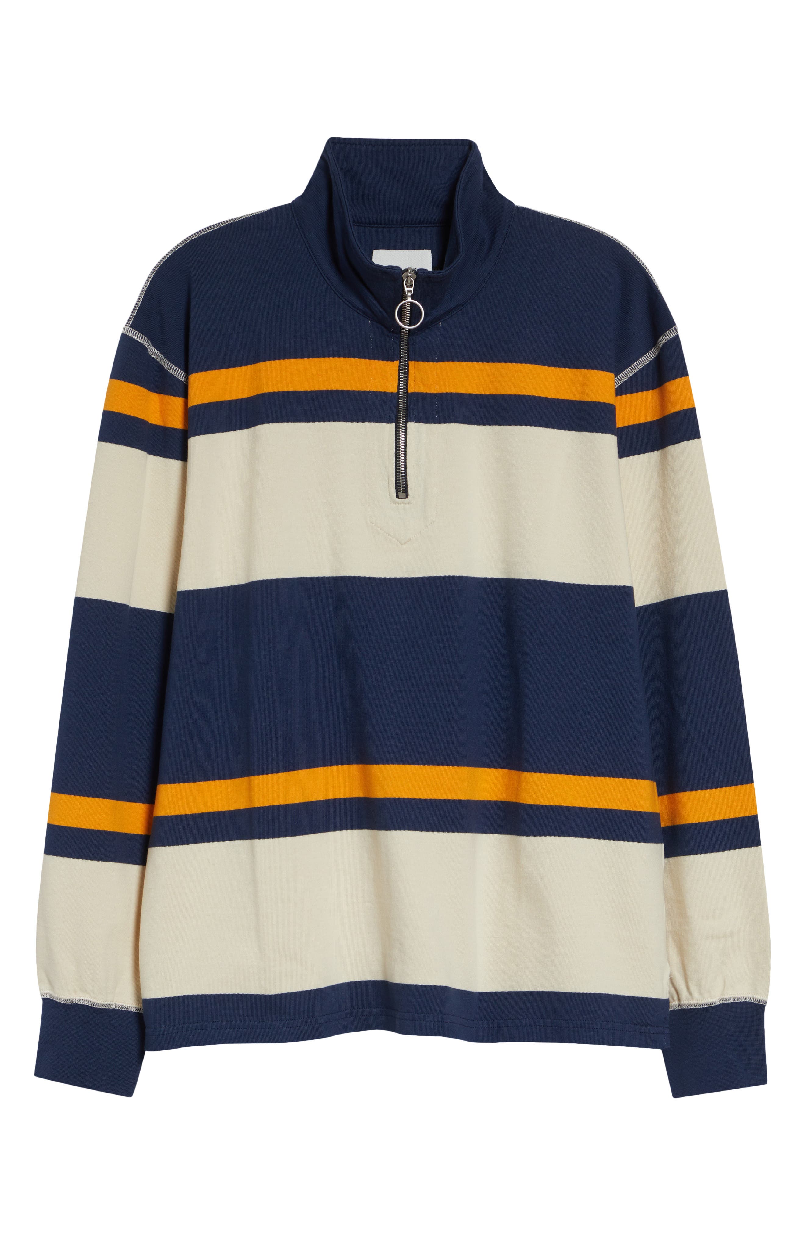 Drake's Stripe Quarter Zip Cotton Rugby Shirt (Men) | Nordstrom