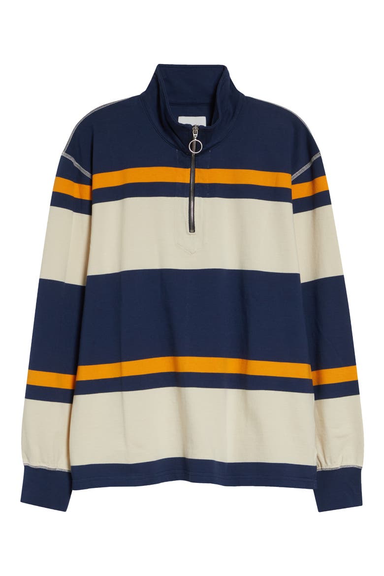 Stripe Quarter Zip Cotton Rugby Shirt, Alternate, color, ECRU NAVY YELLOW