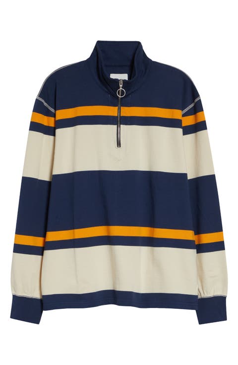 Stripe Quarter Zip Cotton Rugby Shirt