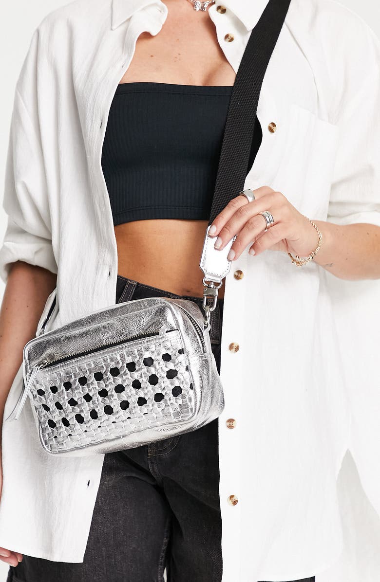 Topshop Lola Woven Leather Crossbody Bag, Alternate, color,