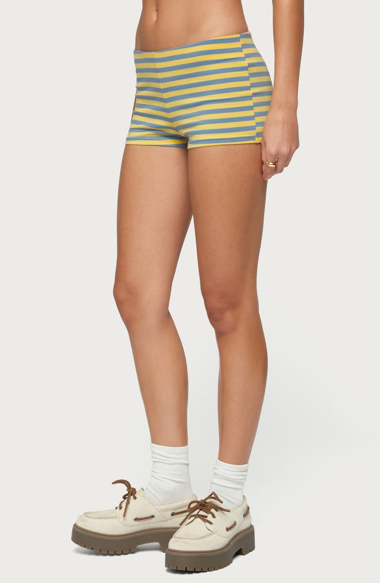 EDIKTED Isara Stripe Stretch Cotton Shorts, Alternate, color, Blue-And-Yellow
