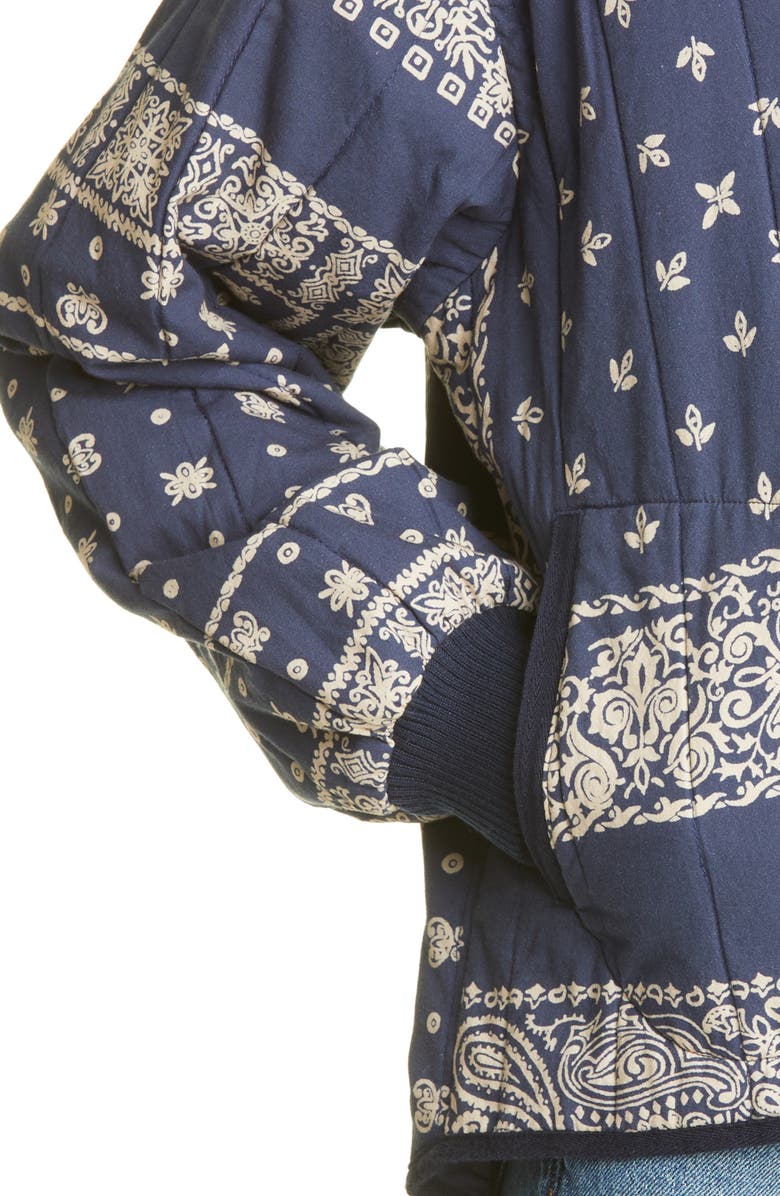 THE GREAT. The Bandana Print Quilted Bomber Jacket, Alternate, color,