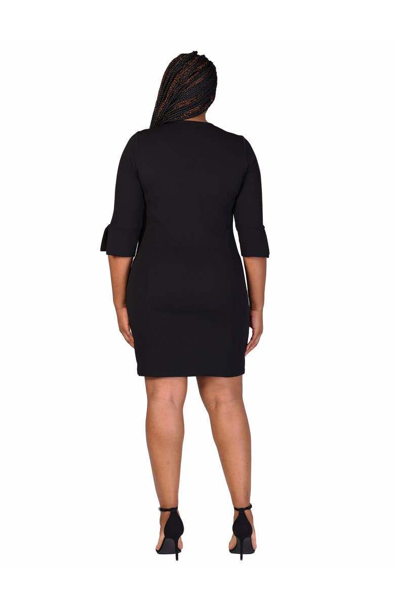 24seven Comfort Apparel Keyhole Three Quarter Sleeve Mini Dress, Alternate, color, Black