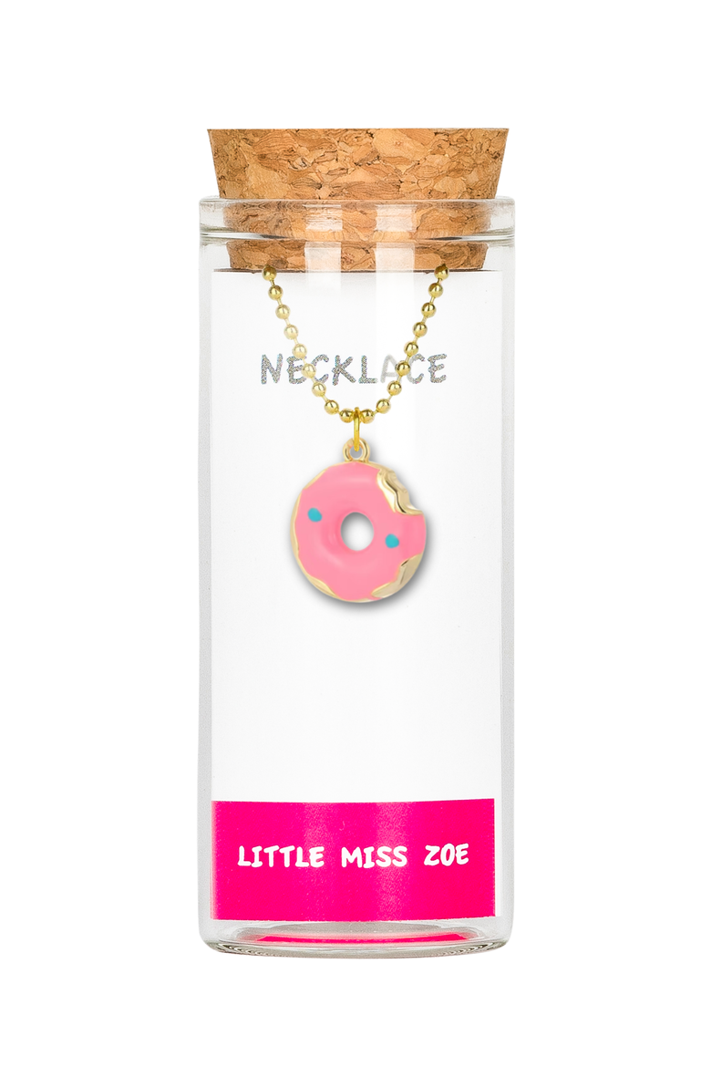 Donut Charm Necklace in Gift Bottle, Main, color, Pink