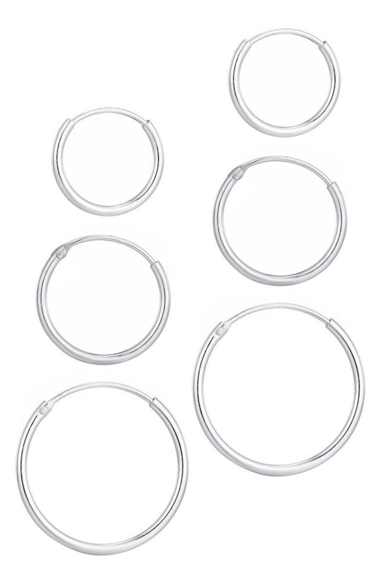 ADORNIA FINE Set of 3 925 Sterling Silver Hoop Earrings, Alternate, color, Silver