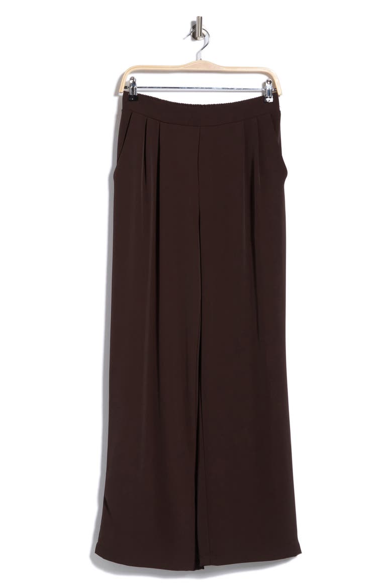 Pleated Wide Leg Crepe Pants, Alternate, color, GROUND COFFEE