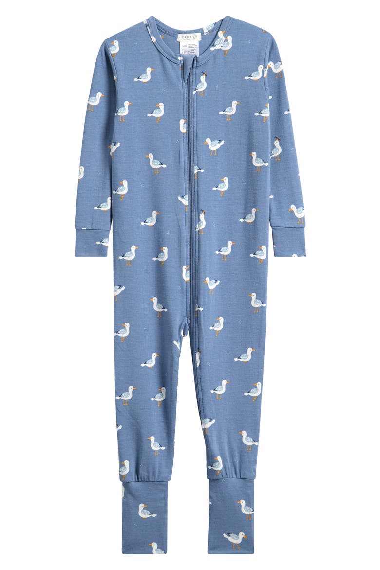 Seagulls Zip Front Footie, Main, color, BLUE