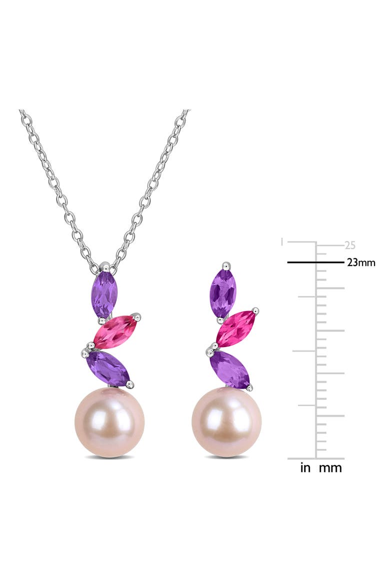 8-8.5mm Pink Cultured Freshwater Pearl Pendant Necklace & Drop Earrings Set, Alternate, color, PURPLE MULTI