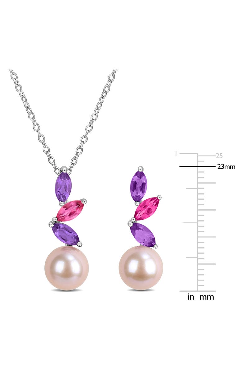 DELMAR 8-8.5mm Pink Cultured Freshwater Pearl Pendant Necklace & Drop Earrings Set, Alternate, color, Purple Multi