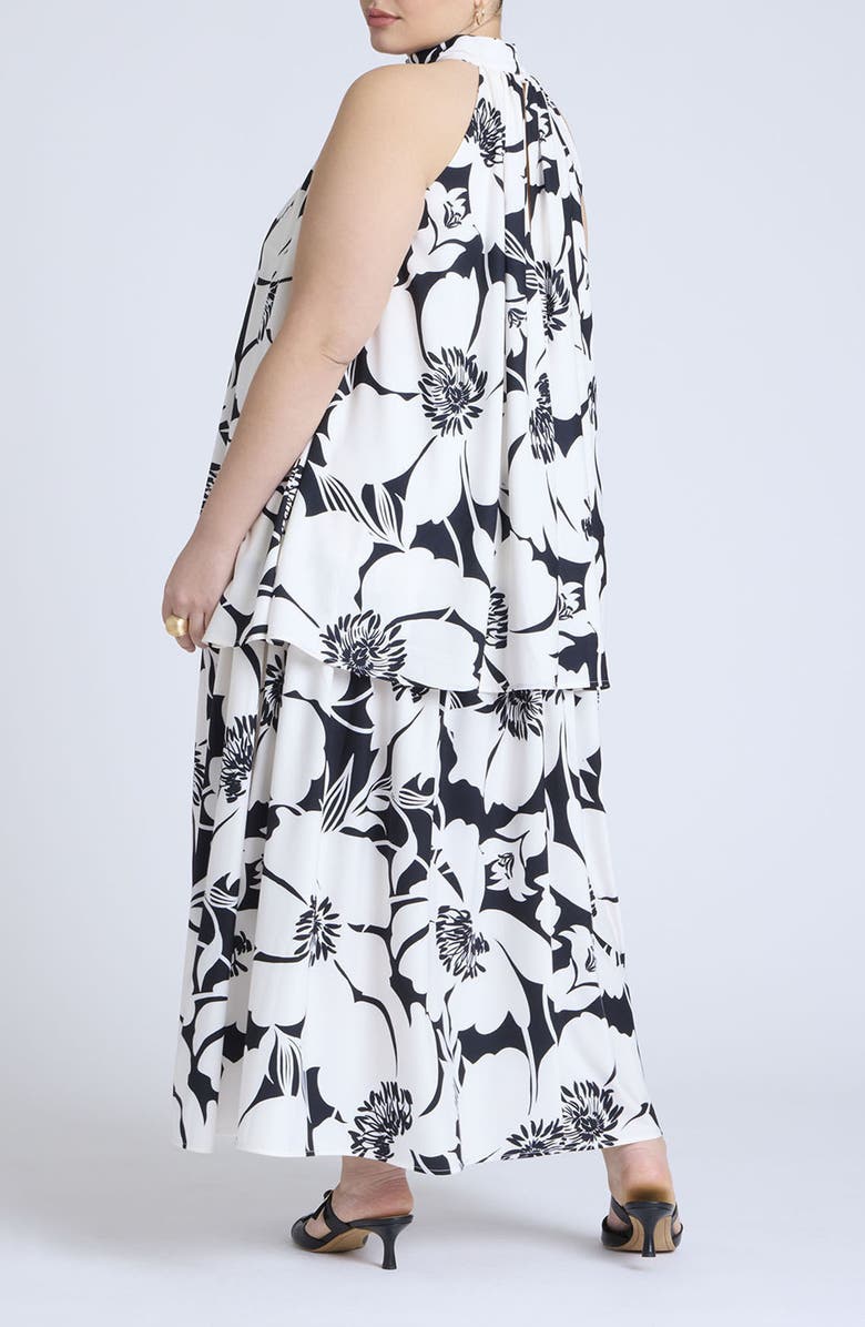ELOQUII Floral Print Trapeze Maxi Dress, Alternate, color, 