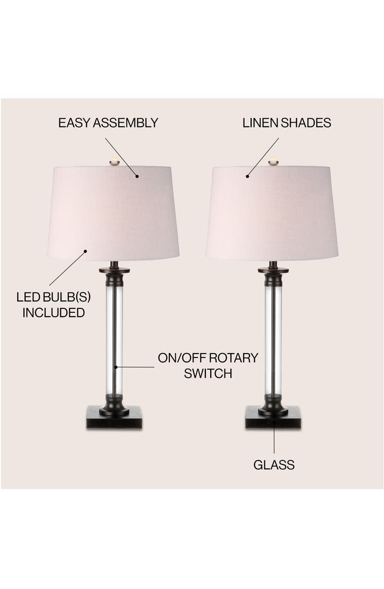 JONATHAN Y Mason 30" Glass and Metal LED Table Lamp, Black/Clear, Alternate, color, Black/Clear