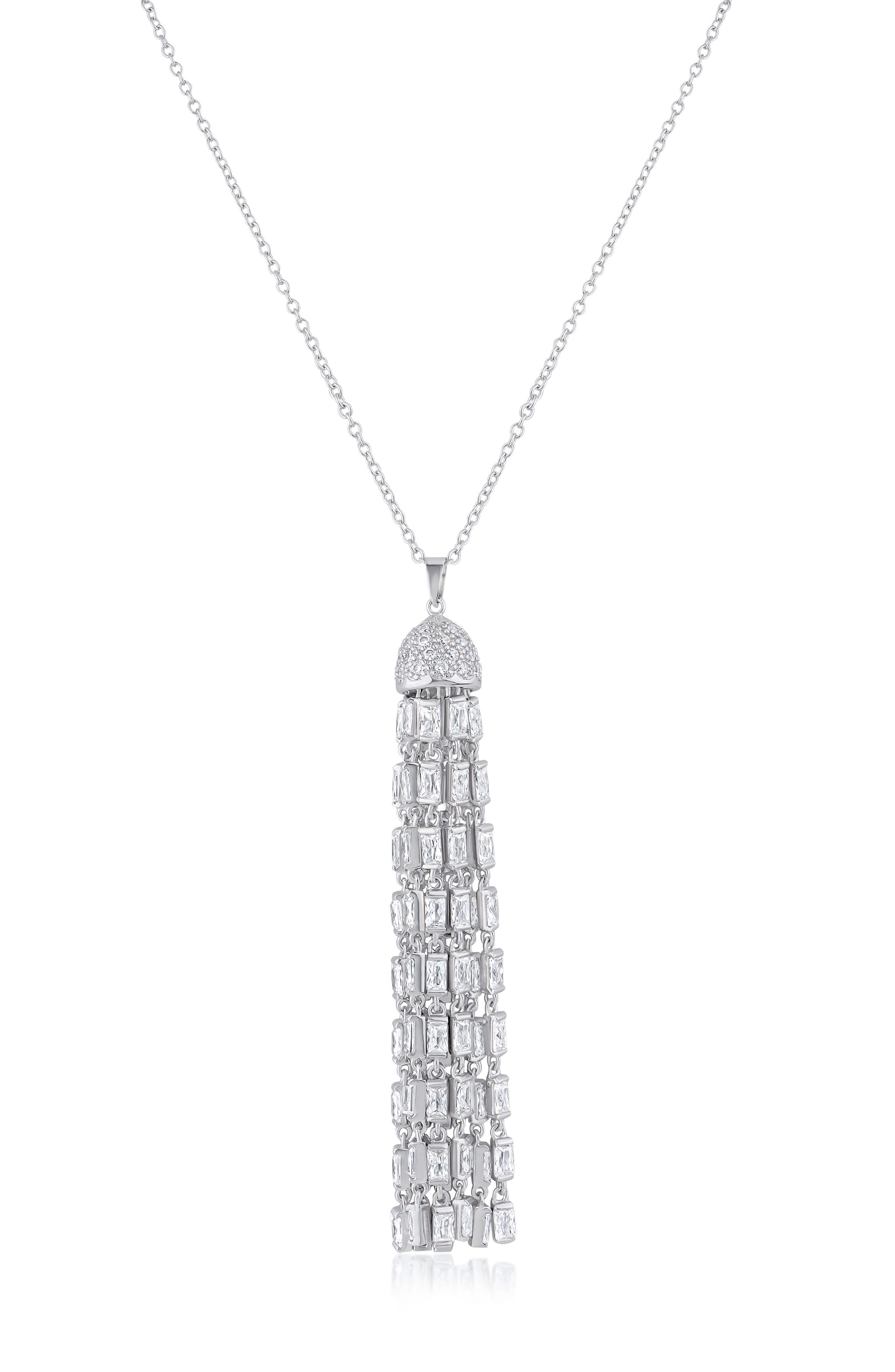 Pavé Baguette Cubic Zirconia Tassel Pendant Necklace