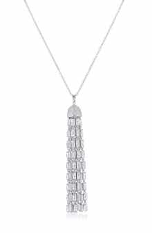 Pavé Baguette Cubic Zirconia Tassel Pendant Necklace