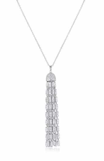 Pavé Baguette Cubic Zirconia Tassel Pendant Necklace