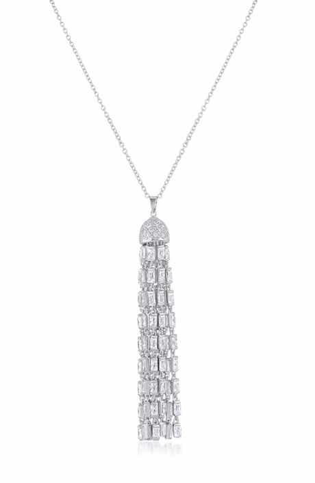 Pavé Baguette Cubic Zirconia Tassel Pendant Necklace