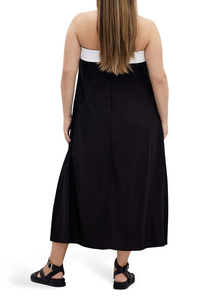 Lina Contrast Detail Strapless Dress, Alternate, color, BLACK
