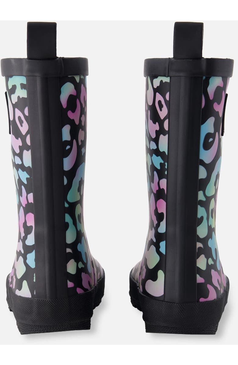 Deux par Deux Girl Waterproof Animal Rain Boots in Natural Rubber, Alternate, color, Black Animal Print