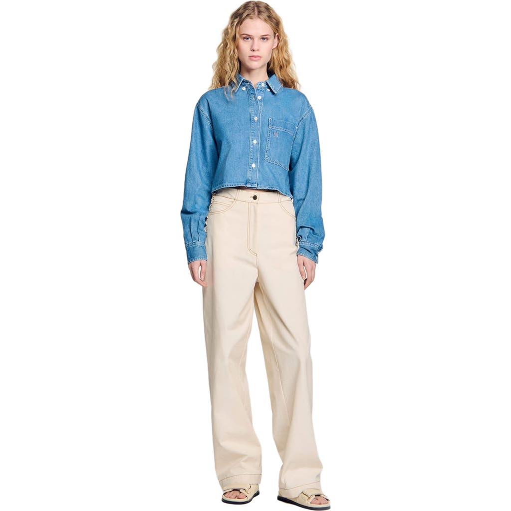 Sandro Leon Wide Lace-up Jeans In Sand