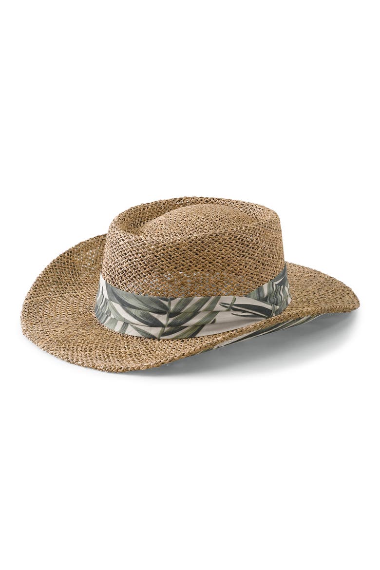 Seagrass Gambler Hat, Main, color, BEIGE/ LEAF PRINT