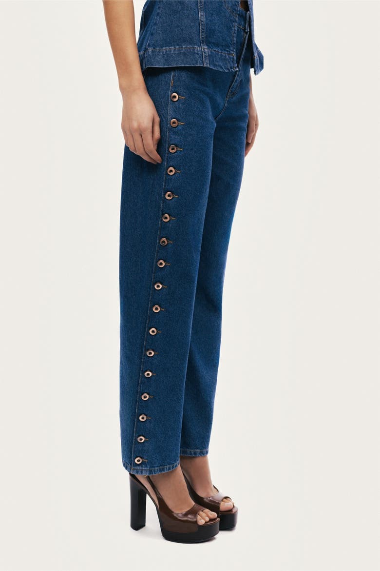 Eyelet Detail Wide-Leg Denim Pants, Alternate, color, Navy Blue