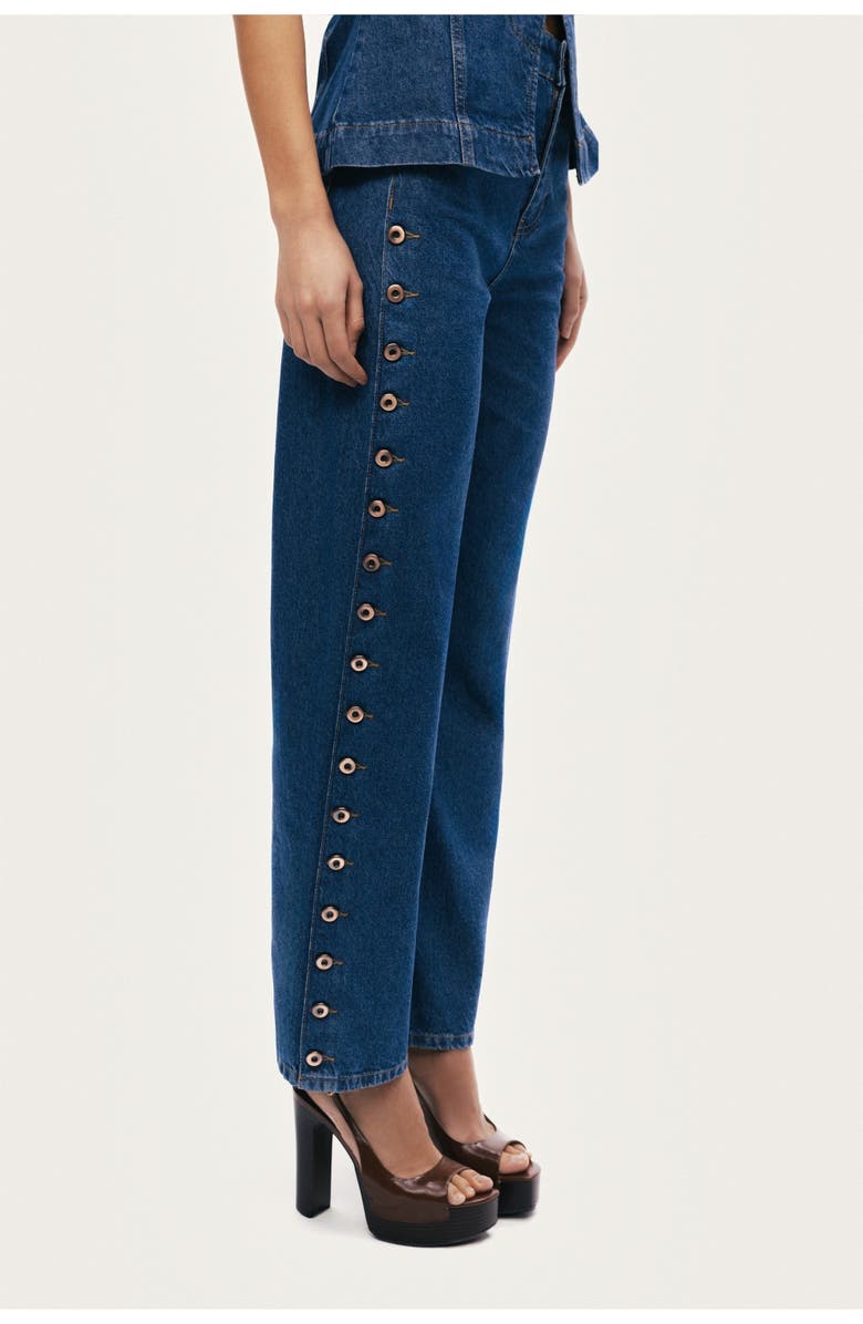 Nocturne Eyelet Detail Wide-Leg Denim Pants, Alternate, color, Navy Blue