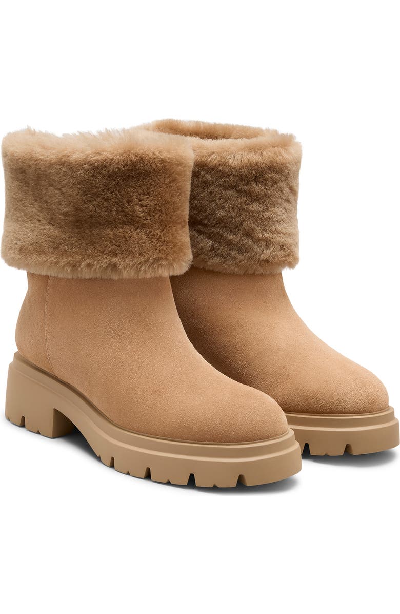 Stuart Weitzman Hudson Genuine Shearling Cuff Bootie, Alternate, color, New Camel
