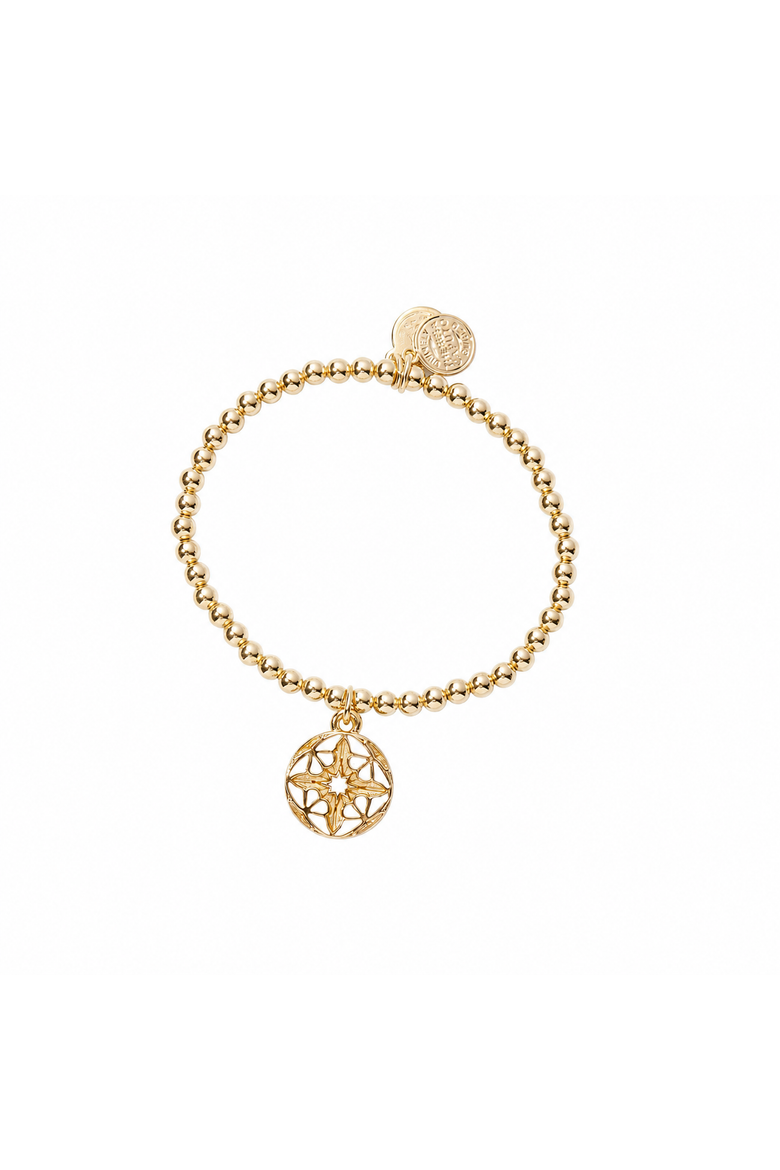 White Butterflies Stretch Beaded Bracelet, Main, color, Gold