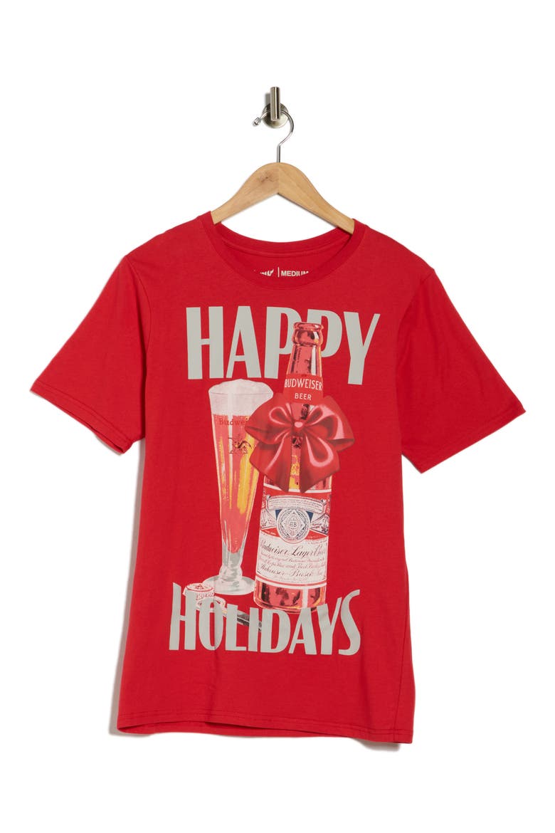 Bud Light Happy Holidays Graphic T-Shirt, Alternate, color, RED