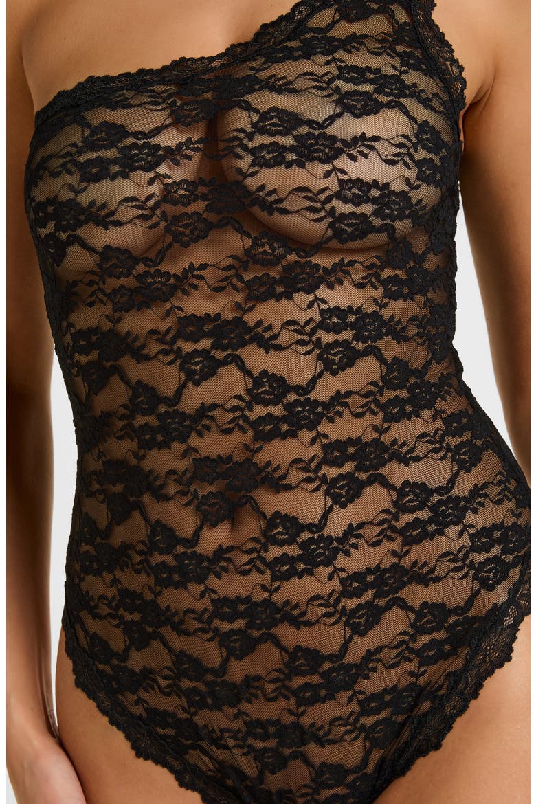 Aveline One-Shoulder Lace Bodysuit, Alternate, color, CAVIAR