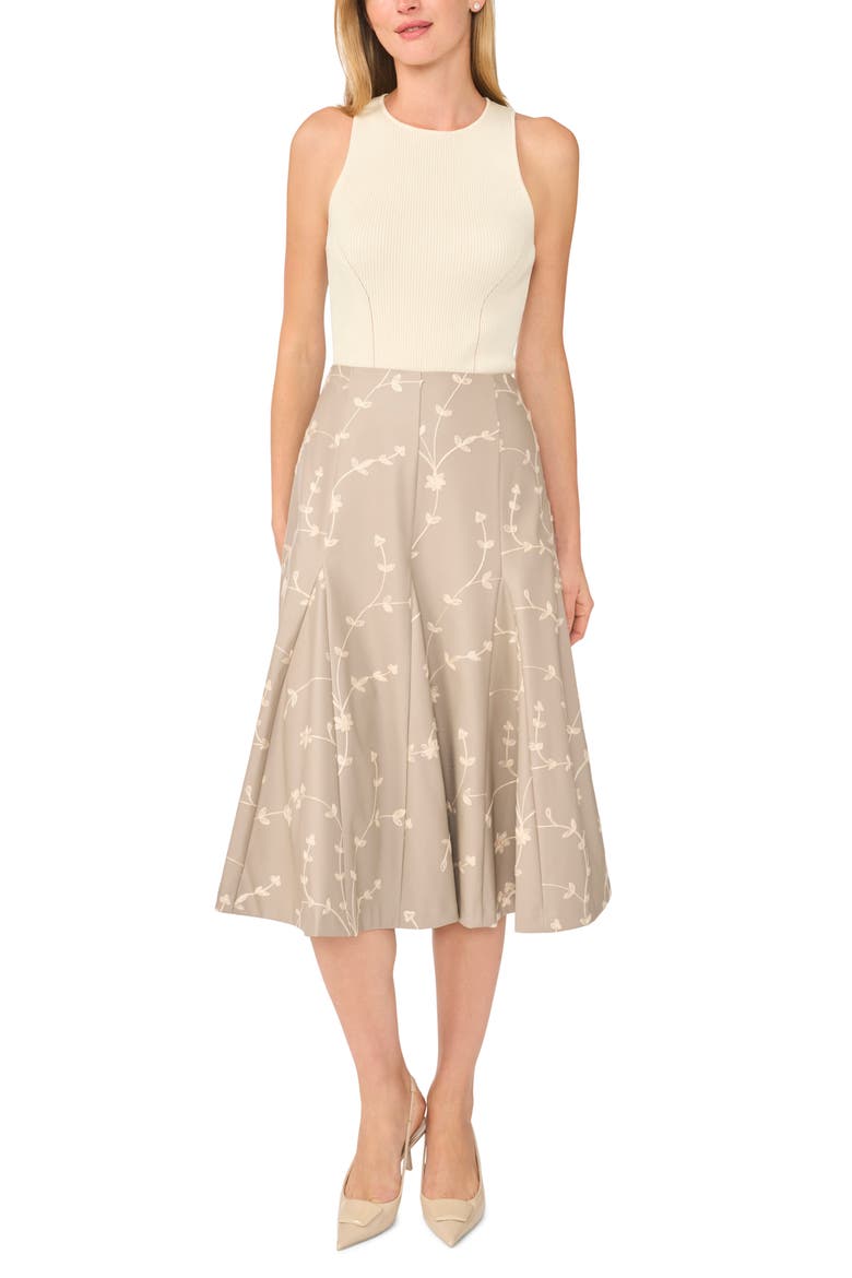 Embroidered Faux Leather Midi Skirt, Alternate, color, PEBBLE