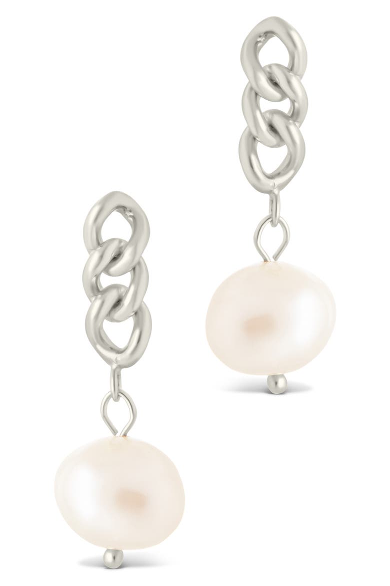 Priscilla Faux Pearl Crisscross Drop Earrings, Main, color, SILVER