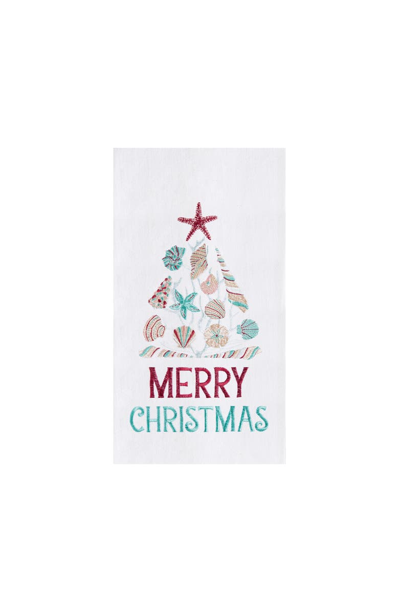 C&F Home "Merry Christmas" Seashells Embroidered 100% Cotton Flour Sack Dishtowel, Main, color, 