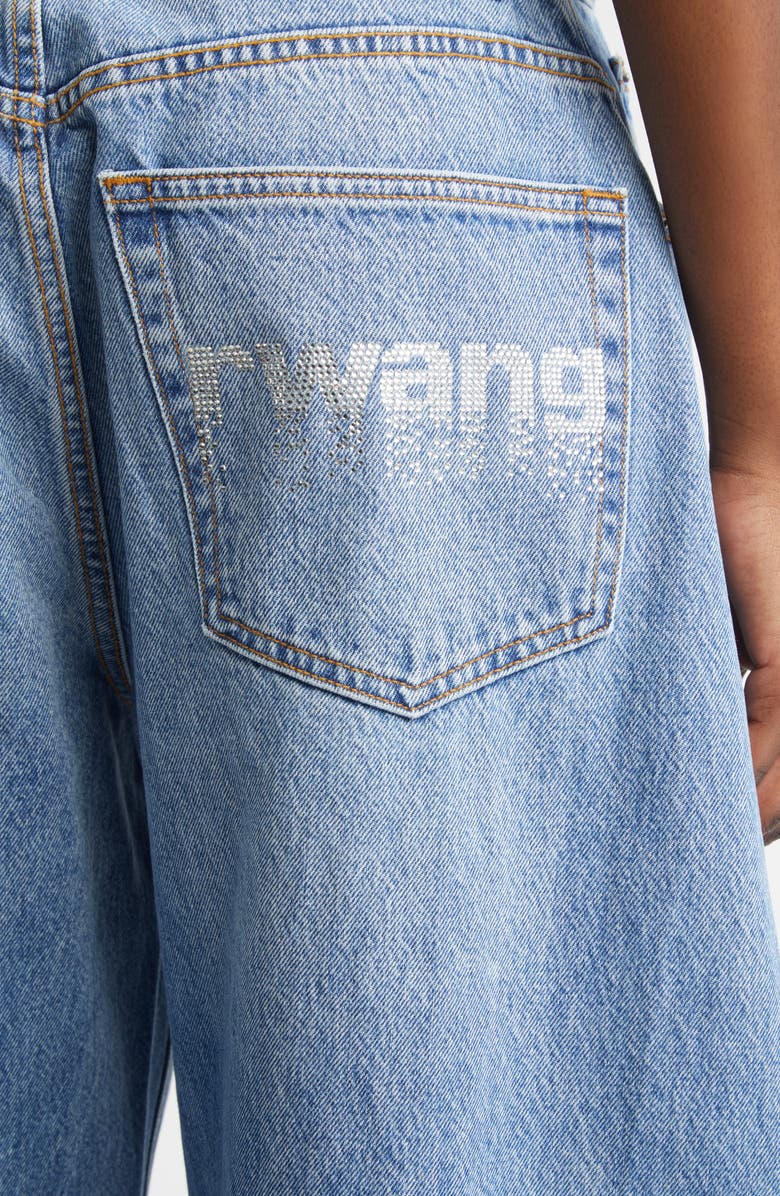 Alexander Wang Blow Up Crystal Logo Balloon Leg Jeans, Alternate, color, Vintage Light Indigo
