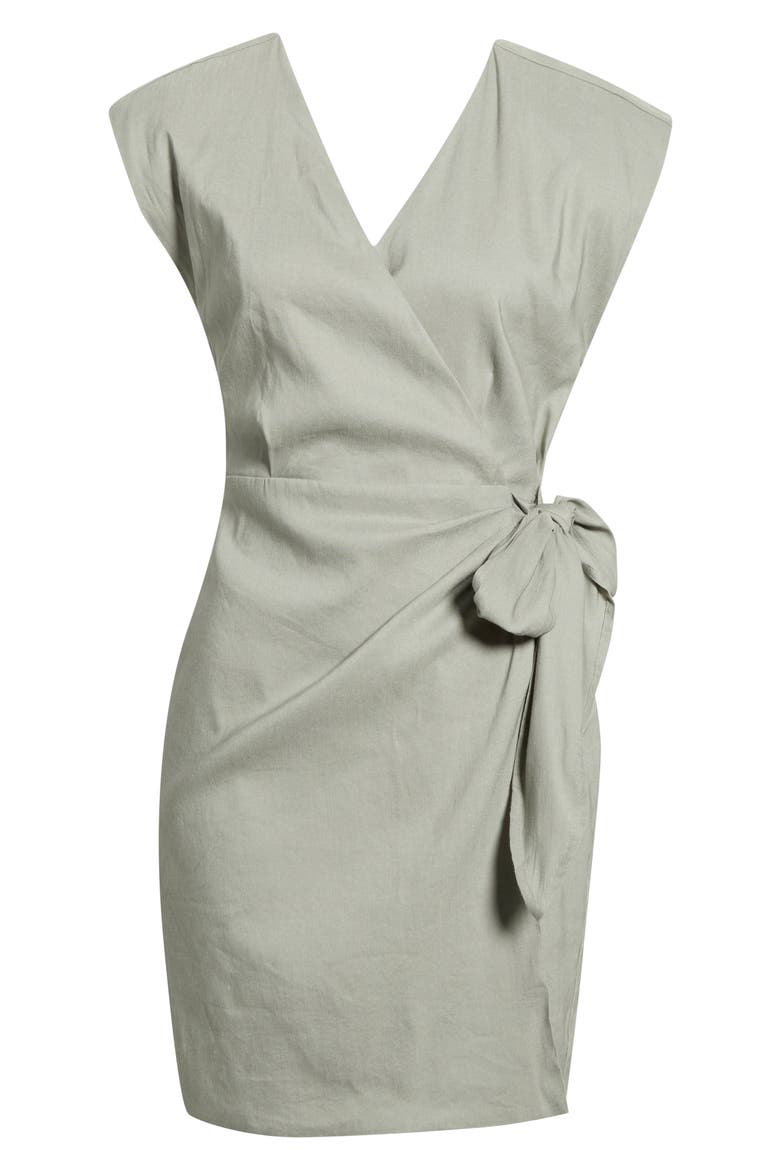 Linen Blend Wrap Dress, Alternate, color, GREEN CHAPARRAL