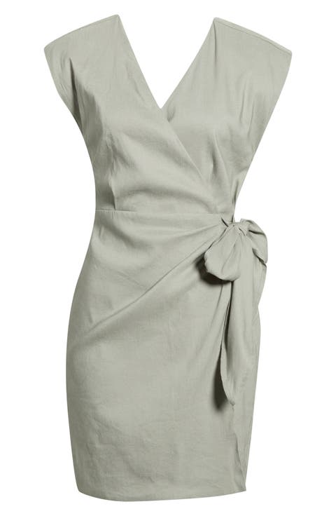 Linen Blend Wrap Dress
