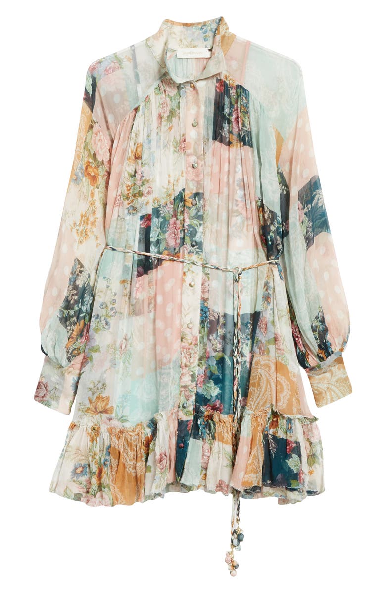 Zimmermann Wavelength Mixed Print Long Sleeve Silk Minidress, Alternate, color,