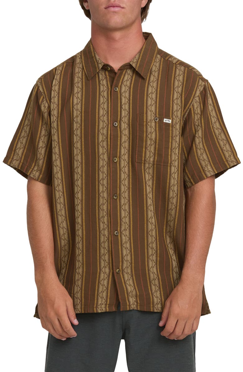 Billabong Sundays Stripe Jacquard Short Sleeve Cotton Button-Up Shirt, Main, color, Vintage Khaki