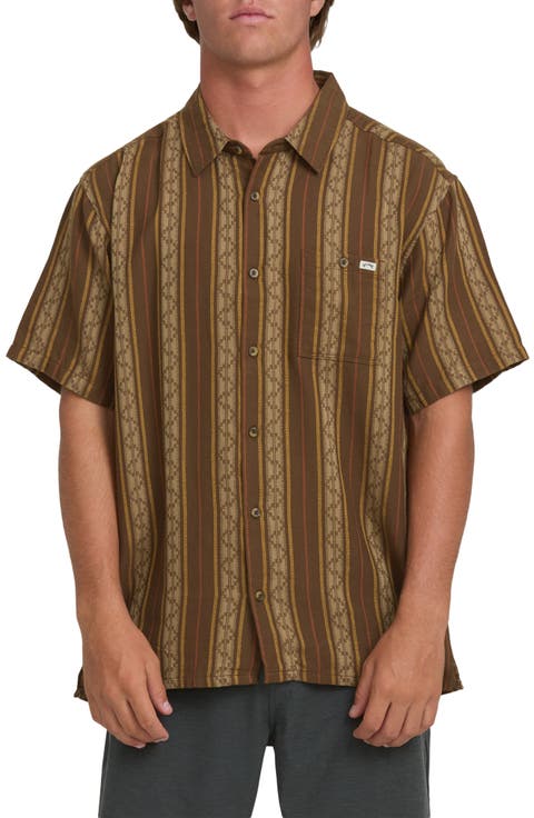 Sundays Stripe Jacquard Short Sleeve Cotton Button-Up Shirt