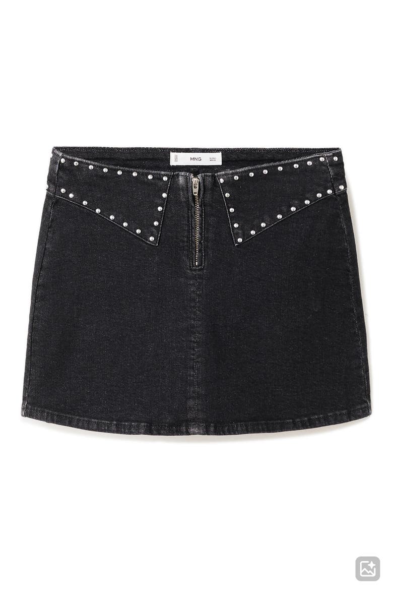 Studded Denim Miniskirt, Alternate, color, BLACK DENIM