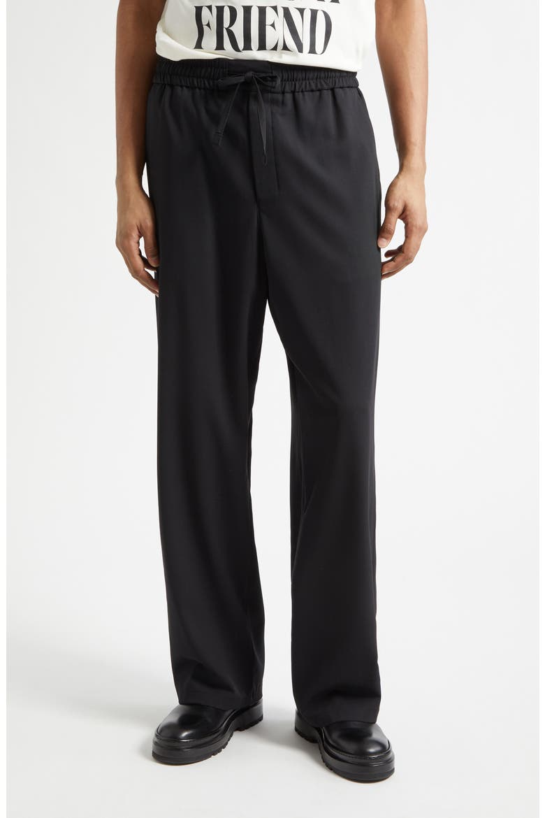Elastic Waist Wool Gabardine Pants, Main, color, NOIR