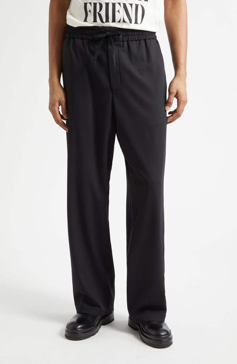 AMI PARIS Elastic Waist Wool Gabardine Pants, Main, color, Noir