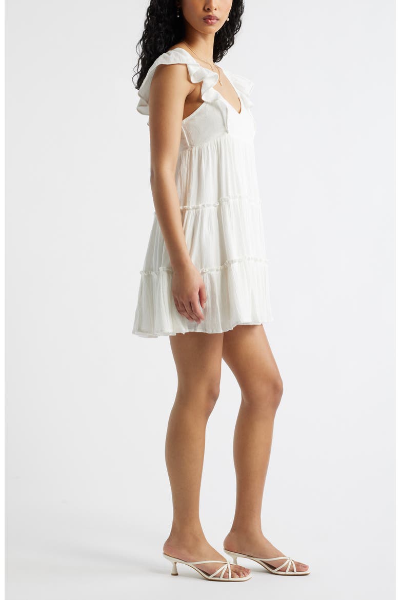 Flutter Sleeve Cotton Blend Mini Sundress, Alternate, color, IVORY