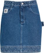 Bode Embroidered Denim Miniskirt