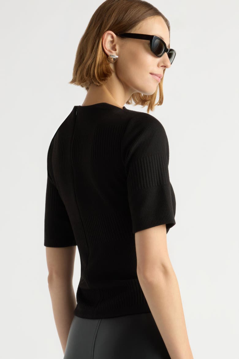 Pauline Ribbed Asymmetric Neck Top, Alternate, color, Black