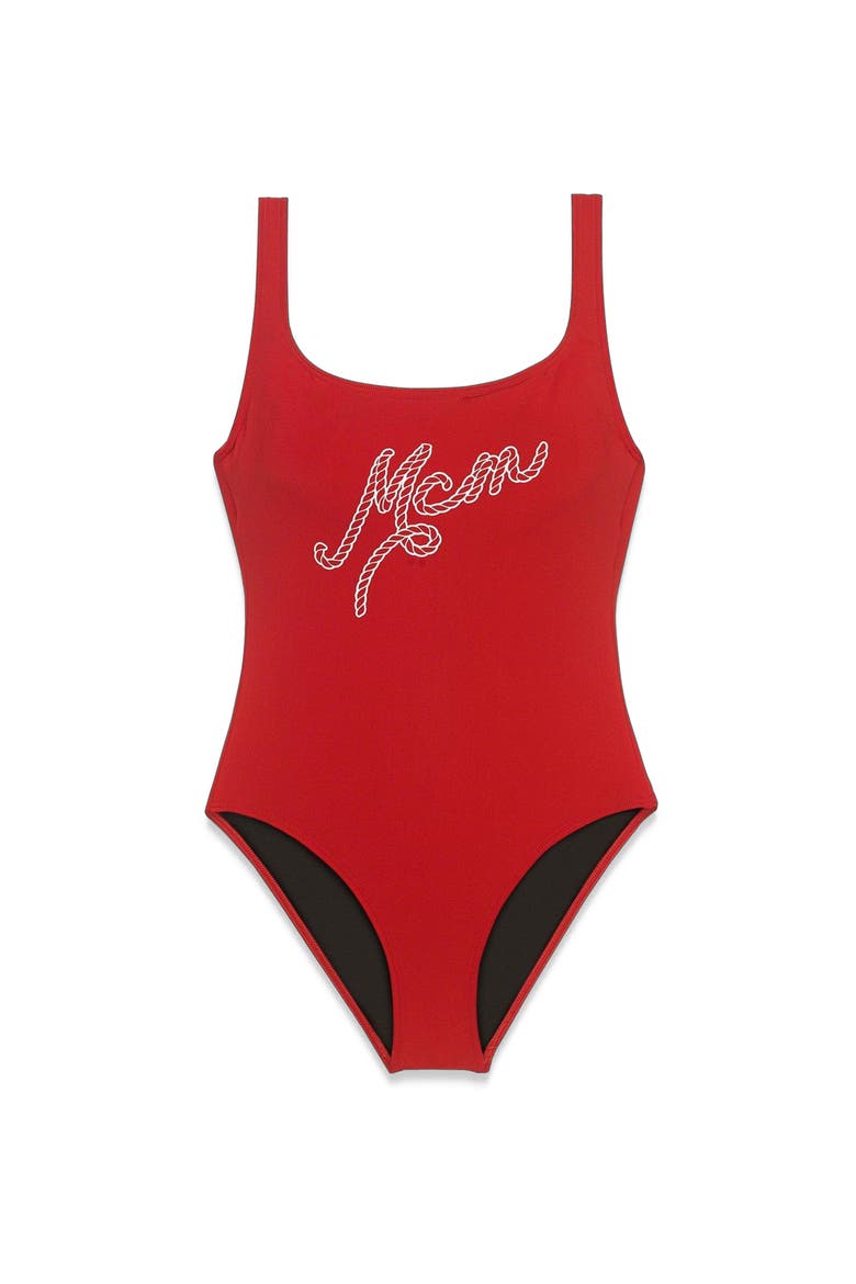 Logo Print Swimsuit, Alternate, color, Candy Red