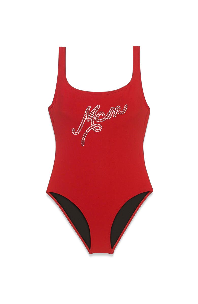 MCM Logo Print Swimsuit, Alternate, color, Candy Red